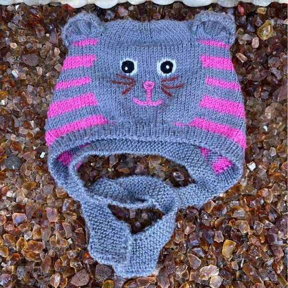 Kitty Cat Girls Grey and Pink Knit Hat. One Size. VGUC! - Picture 2 of 6